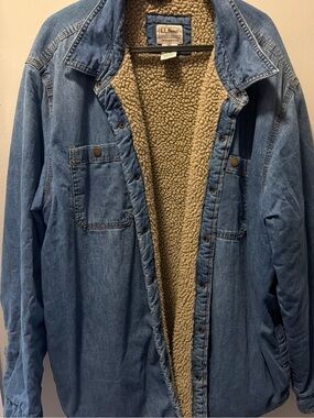 L.L. Bean Denim Sherpa-Lined Jacket in Blue and Cream